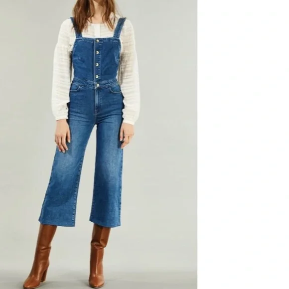 🎉FRAME Claire Denim Cropped Jumpsuit Wide Leg Small - Picture 10 of 16